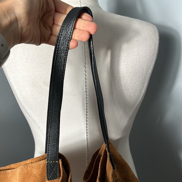 Mark & Graham Leather Suede JPL Khaki Camel Shoulder Bag with Leather Handle - Picture 3 of 16